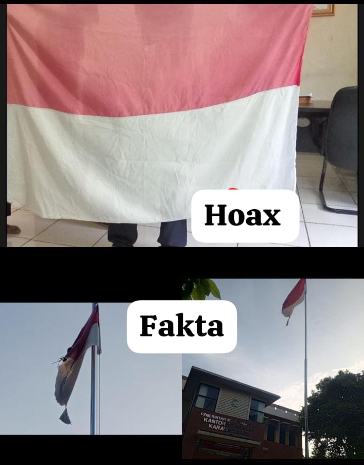 Perbandingan bendera merah putih yang sesuai fakta dan yang hoax.