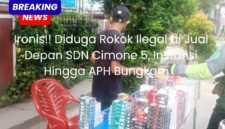 Diduga rokok ilegal atau tanpa cukai di jual di depan gerbang sekolah dasar negeri 5 Cimone.