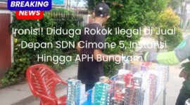 Diduga rokok ilegal atau tanpa cukai di jual di depan gerbang sekolah dasar negeri 5 Cimone.