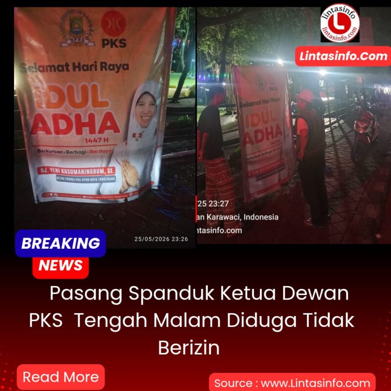 Spanduk yang diduga tidak berizin terpasang di trotoar taman pisang.