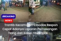 Tiang dan kabel fiber optik di amankan di Kecamatan Cibodas.