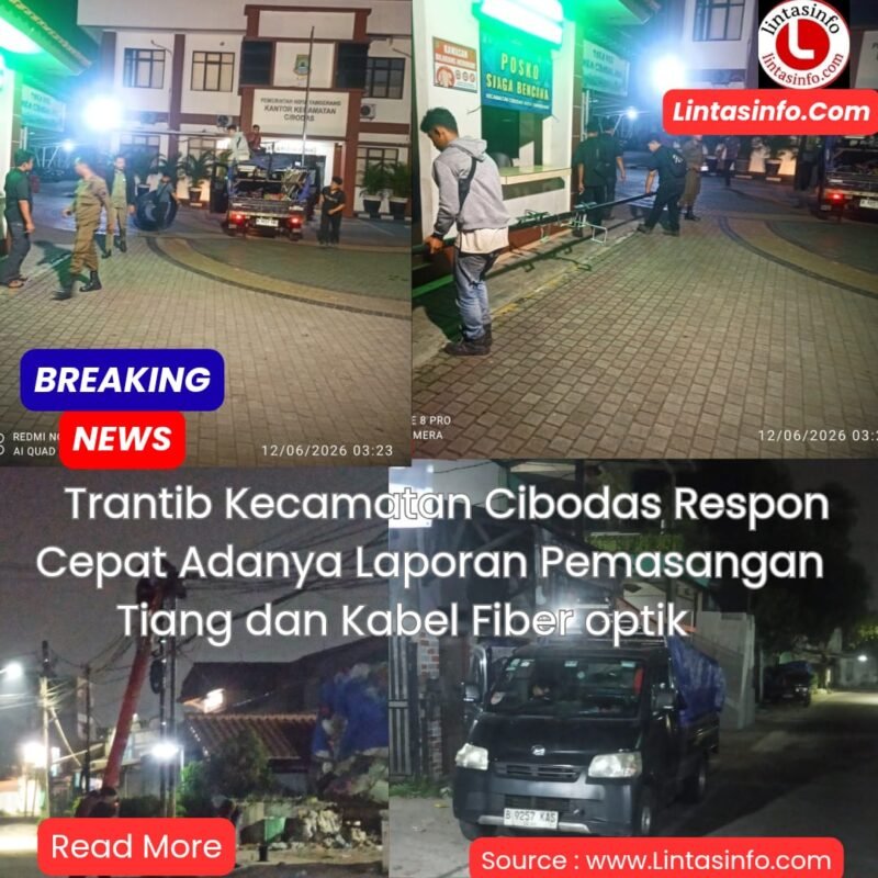 Tiang dan kabel fiber optik di amankan di Kecamatan Cibodas.