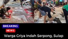 Warga Griya Indah Serpong sedang melukis jalan menjadi perlombaan.