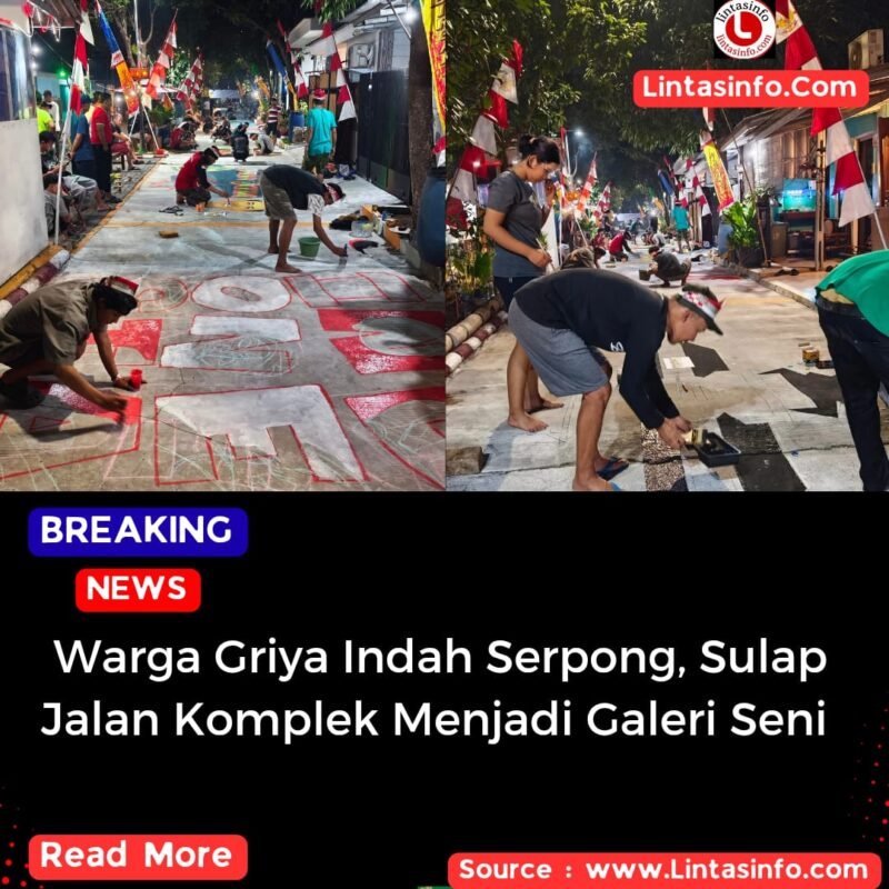 Warga Griya Indah Serpong sedang melukis jalan menjadi perlombaan.